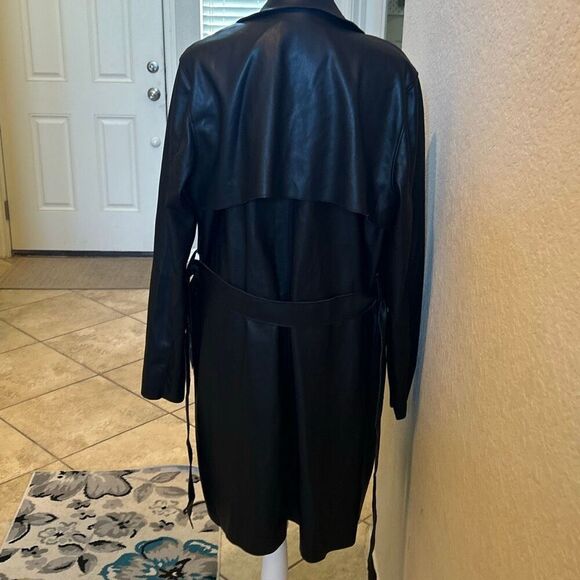 BlankNYC Size L Belted Dressy Trench Coat Black Faux Leather Classic Evening NWT - Picture 6 of 11